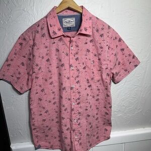 Flag & Anthem Flamingo&palm Tree Print Short Sleeve Shirt Men's Medium M Pink